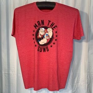 Anvil “Popeye” red stonewashed short sleeve tee shirt.